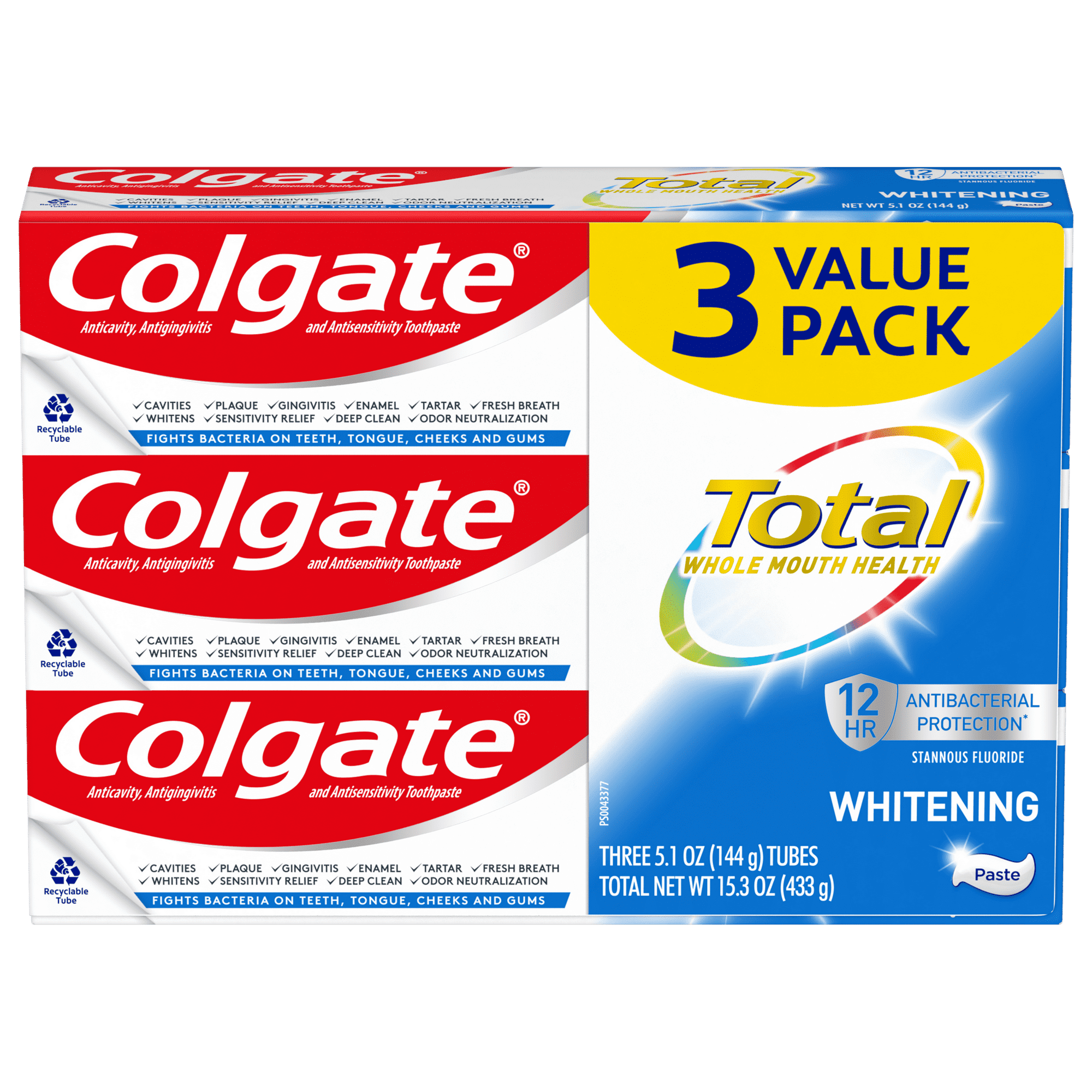 Colgate Total Whitening Toothpaste; Mint; 3 Pack; 5.1 oz Tubes EasyOptionXY LLC