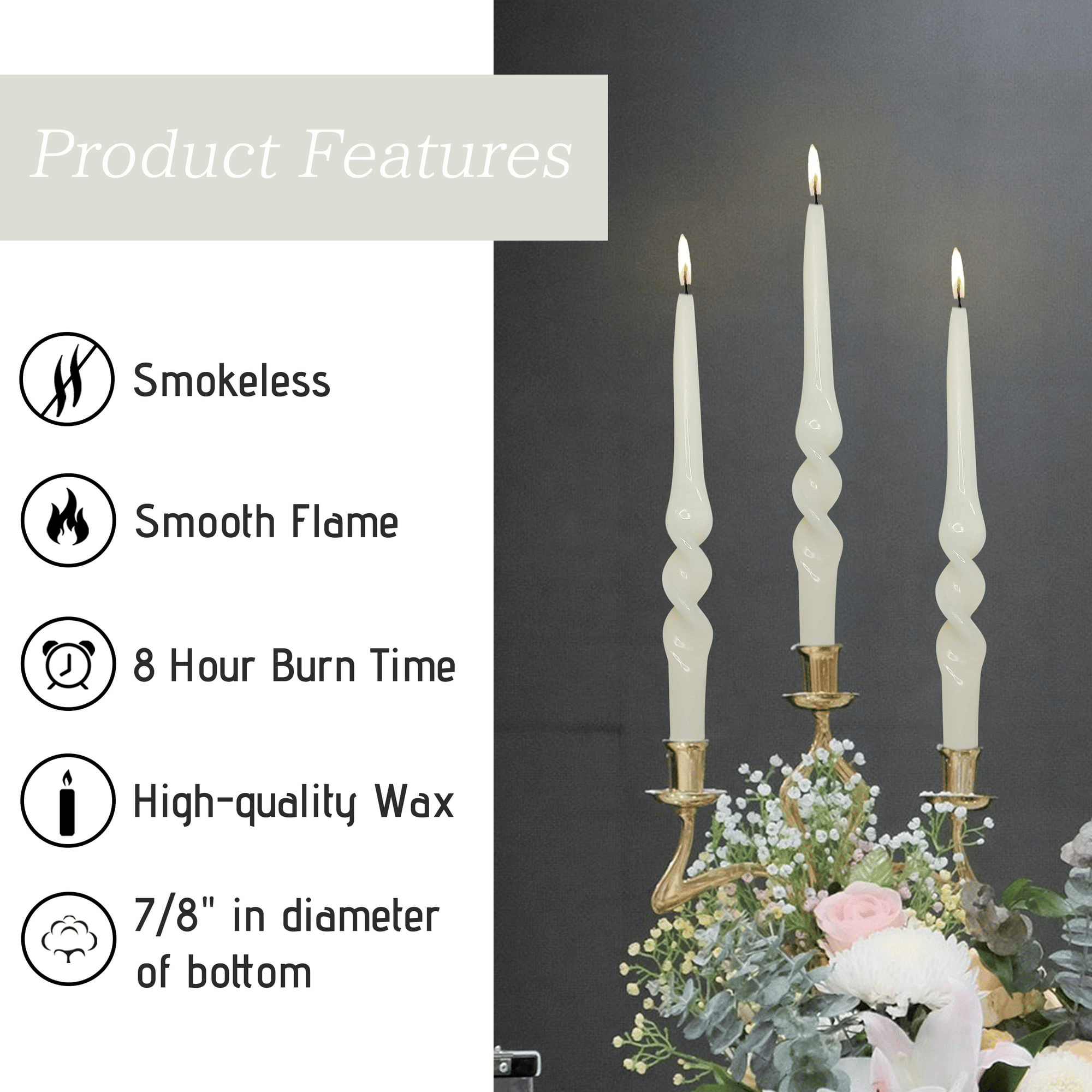 FCMSHAMD 9.5'' White Taper Candles-Smokeless Unscented(2 Pack) EasyOptionXY LLC