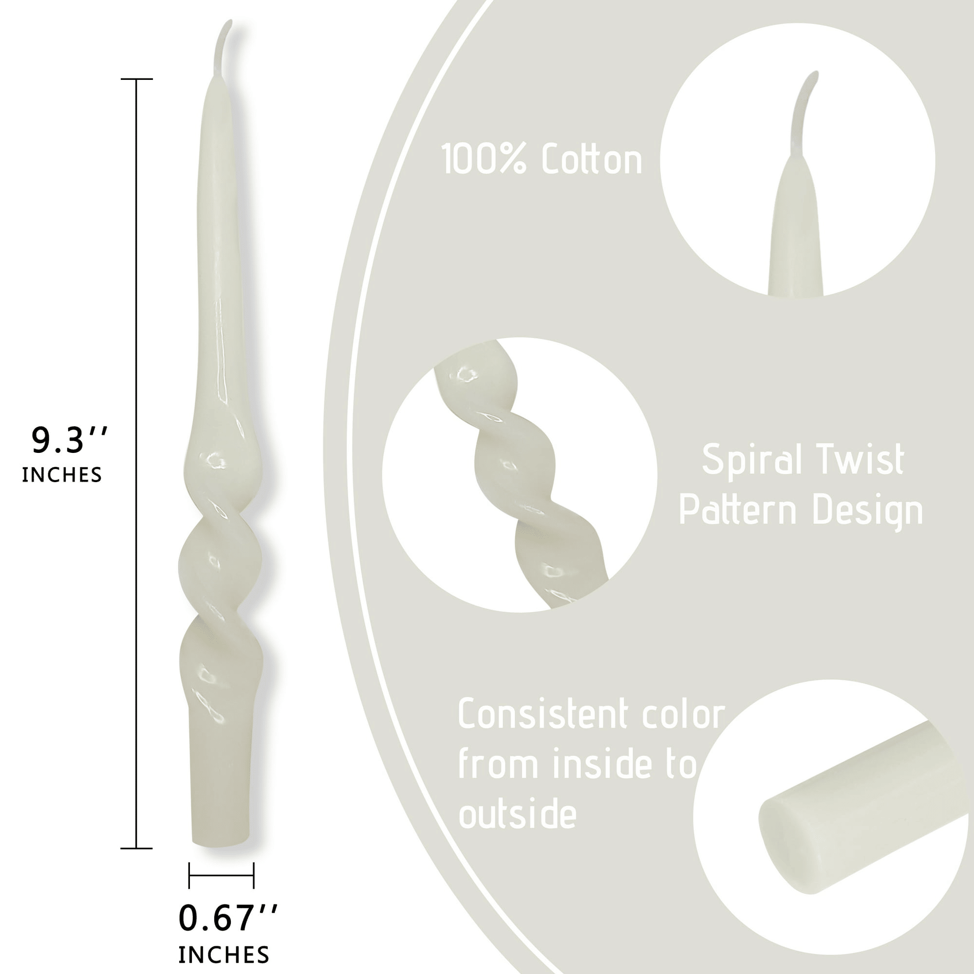 FCMSHAMD 9.5'' White Taper Candles-Smokeless Unscented(2 Pack) EasyOptionXY LLC