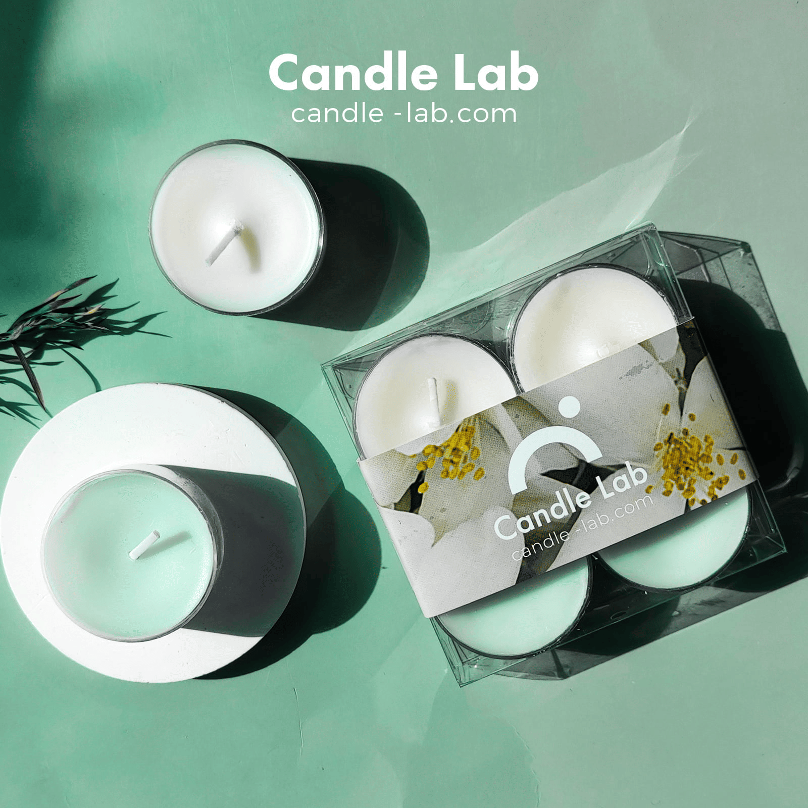 Candle Lab | Jasmine Scented Candles Tealight with 12 Hour Burn Time,Set of 4 Travel Pack for Puja, Ceremony, Home Therpy (Comes with Free 100 Pieces Candle Glue Dot Sticker) EasyOptionXY LLC
