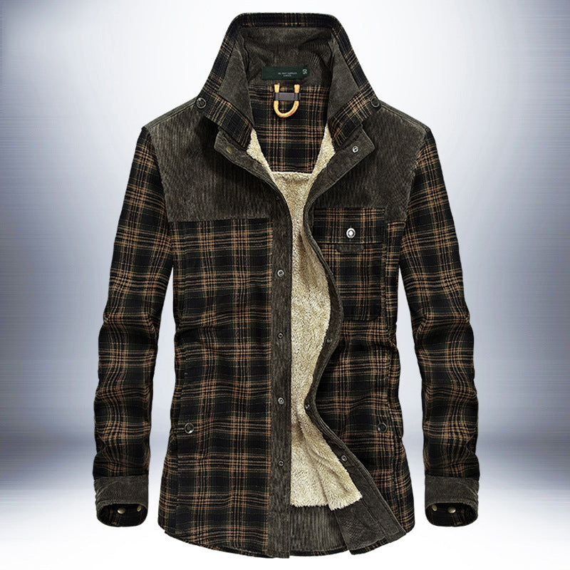 Winter Jacket Men Thicken Warm Fleece Jackets Coats Pure Cotton Plaid Jacket Military Clothes Pi-Mart
