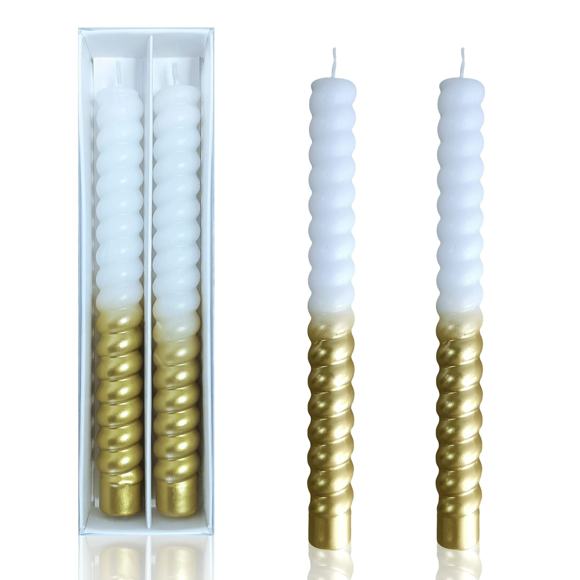 FCMSHAMD 8.46 inch White Gold Dripless Taper Candles Smokeless Christmas Candles Pack of 2 EasyOptionXY LLC