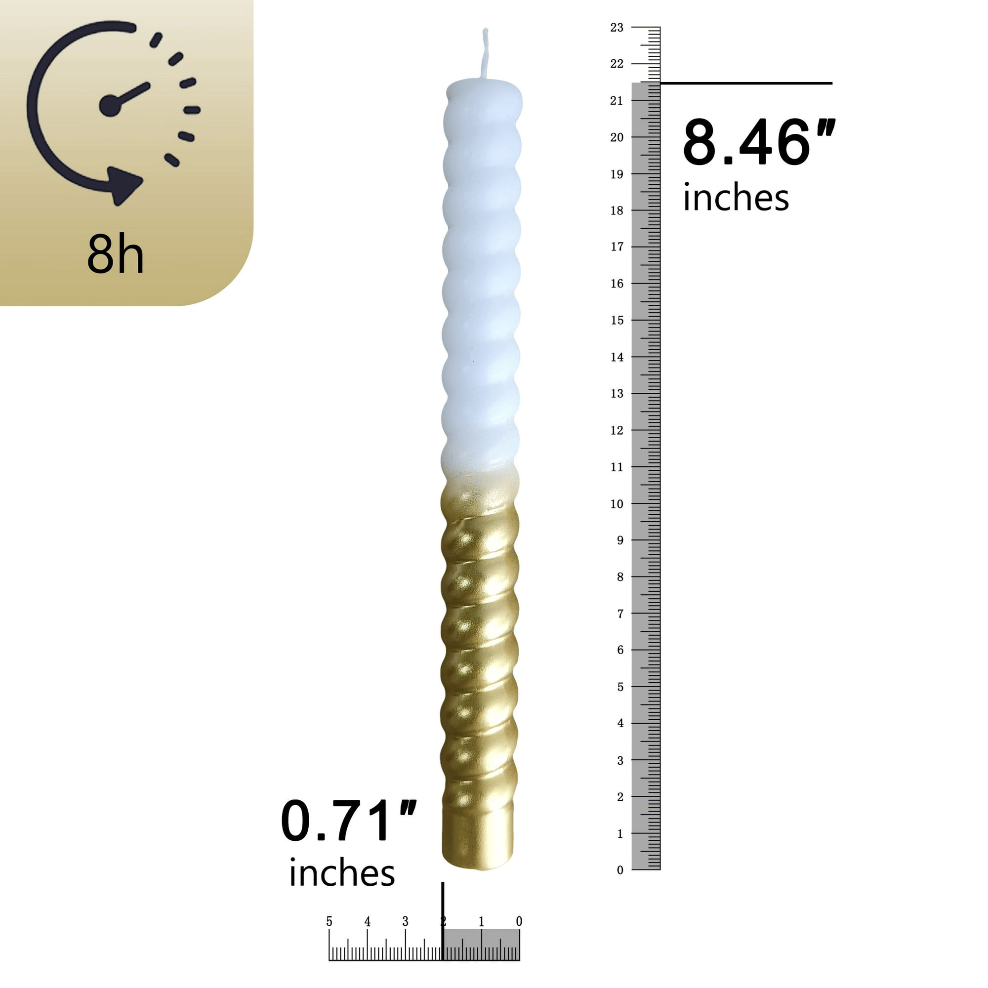 FCMSHAMD 8.46 inch White Gold Dripless Taper Candles Smokeless Christmas Candles Pack of 2 EasyOptionXY LLC