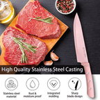 Kitchen Knife Set,Pink Flower 6PC Stainless Steel Sharp Chef Knife Set with Acrylic Stand, Cooking Non-slip Knife Set with Block, Non-stick Colorful Coating Gift for Women Girls EasyOptionXY LLC