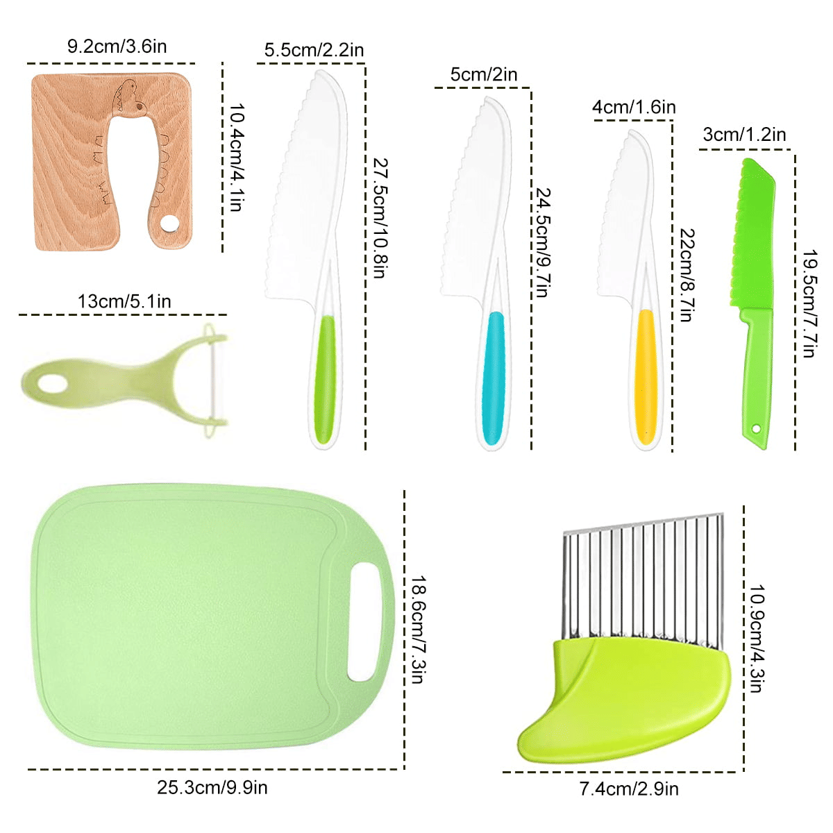 8 PCS Wooden Kids Safe Knives for Real Cooking Include Wood Kids Kitchen Knife Plastic Cutting Board Peeler Potato Slicers Cooking Knives Serrated Edges Toddler Knife for Kitchen EasyOptionXY LLC