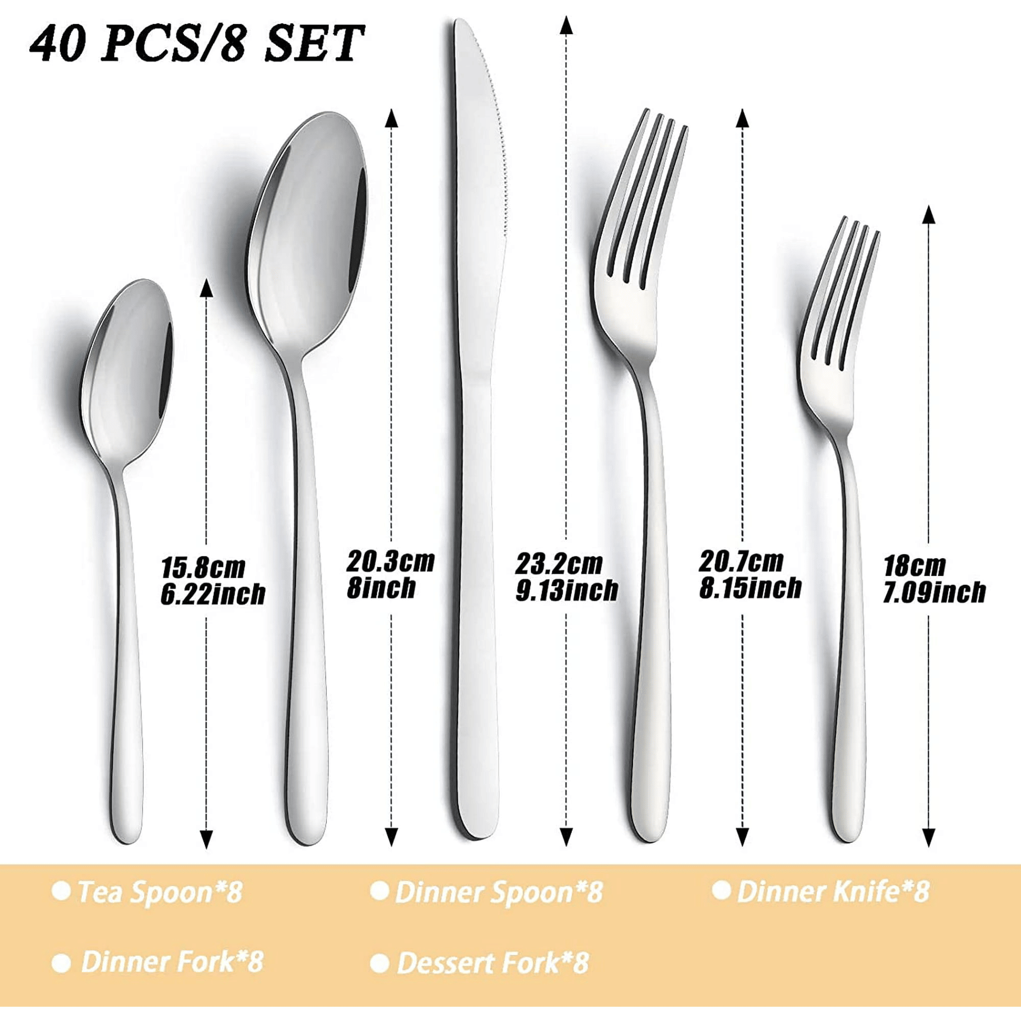 Bestdin Silverware Set, 40 Pieces Stainless Steel Flatware Set for 8, Include Fork Knife Spoon Set, Mirror Polished, Dishwasher Safe, Cutlery Set for Home Kitchen Restaurant Hotel EasyOptionXY LLC