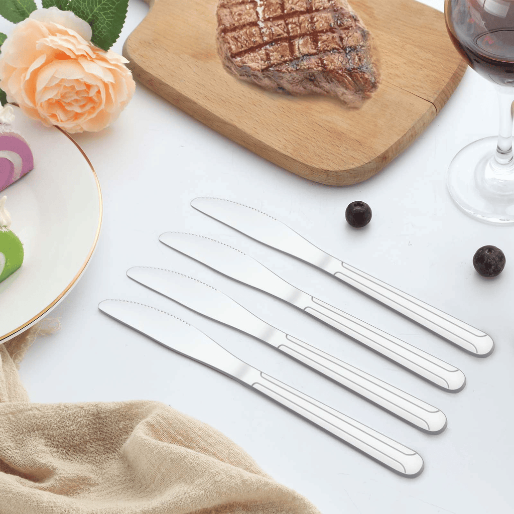 Bestdin Dinner Knife Set, 24 Pieces 8-inch Kitchen Knives, Pattern Design Stainless Steel Cutlery Knife, Table Knives for Home, Hotel and Restaurant, Mirror Polished, Dishwasher Safe EasyOptionXY LLC