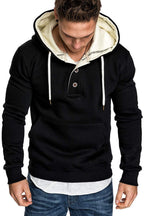 Button-Trim Hooded Fleece Sweatshirt - Cotton Blend Pullover with Pockets Pi-Mart