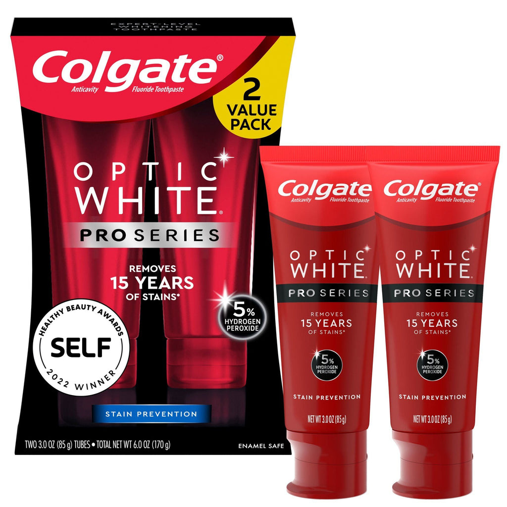 Colgate Optic White Pro Series Whitening Toothpaste; Stain Prevention; 3 oz Tube; 2 Pack