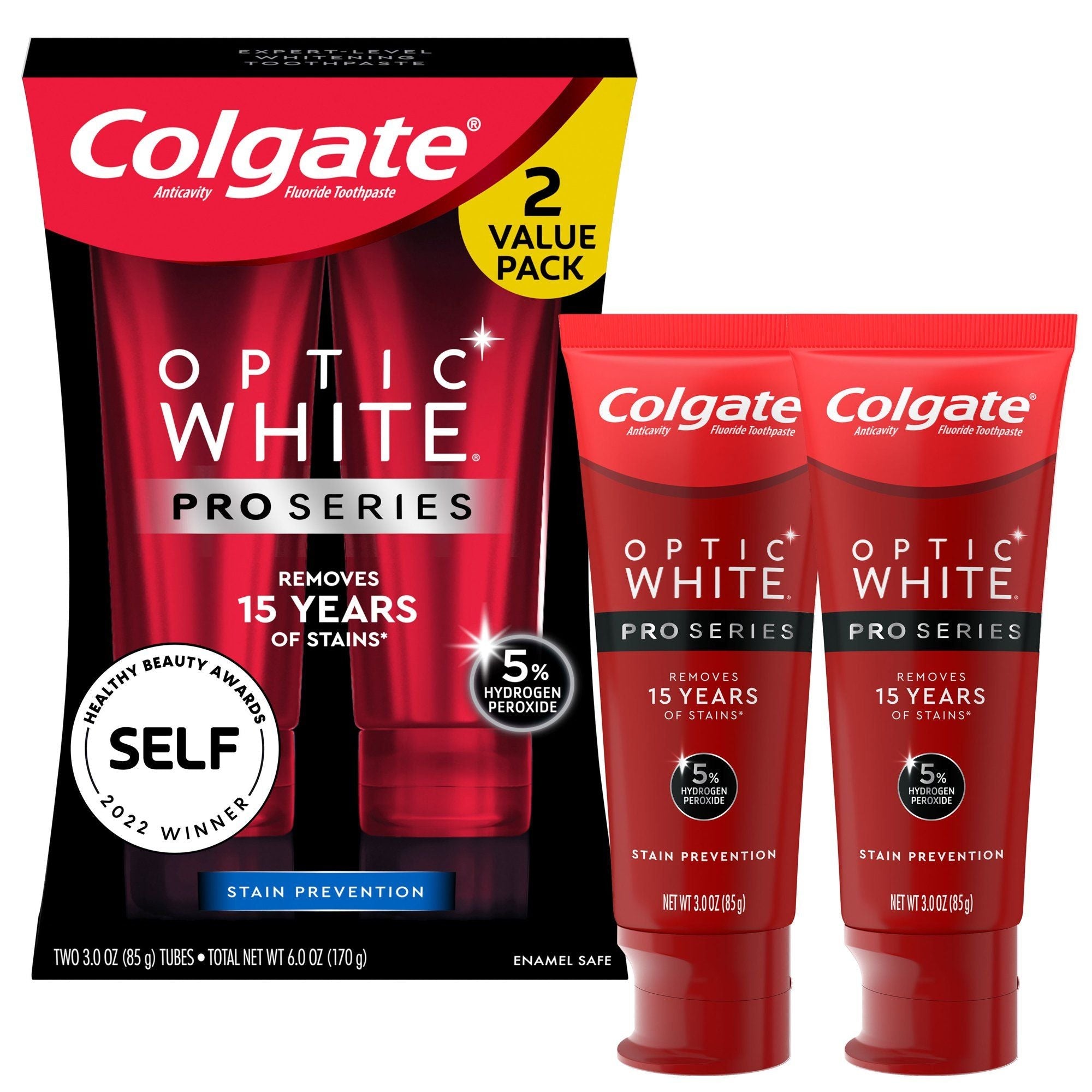 Colgate Optic White Pro Series Whitening Toothpaste; Stain Prevention; 3 oz Tube; 2 Pack