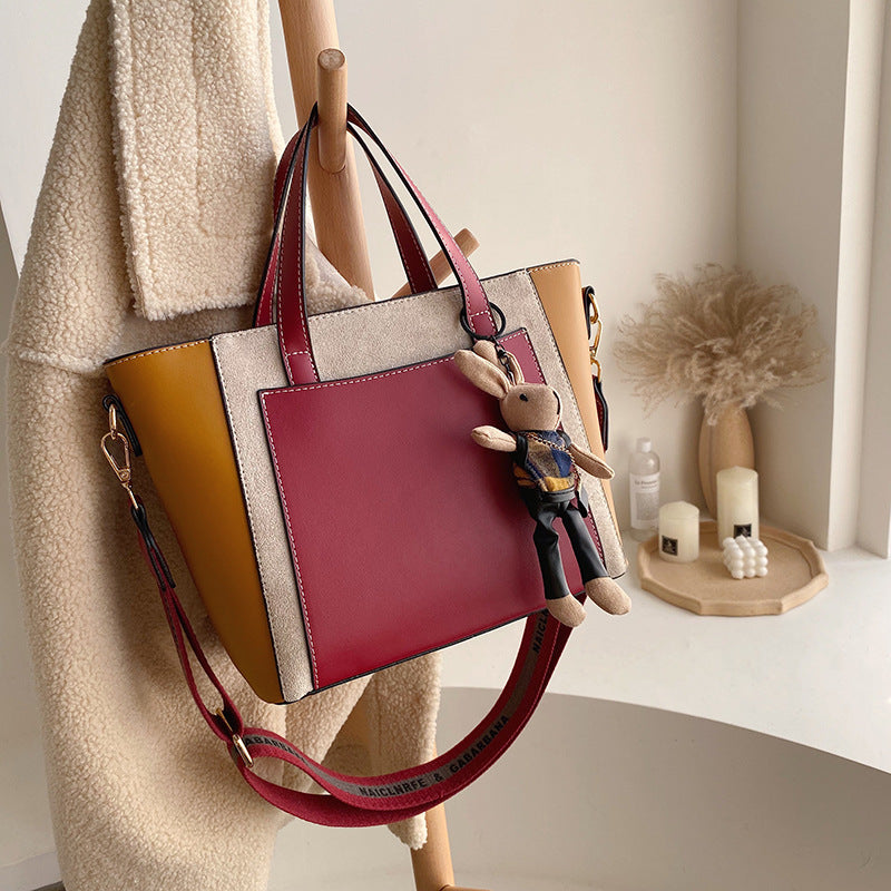 Women's Vegan Leather Tote Bag | Contrast Patchwork Crossbody Bag SHOMICOBOUTIQUE