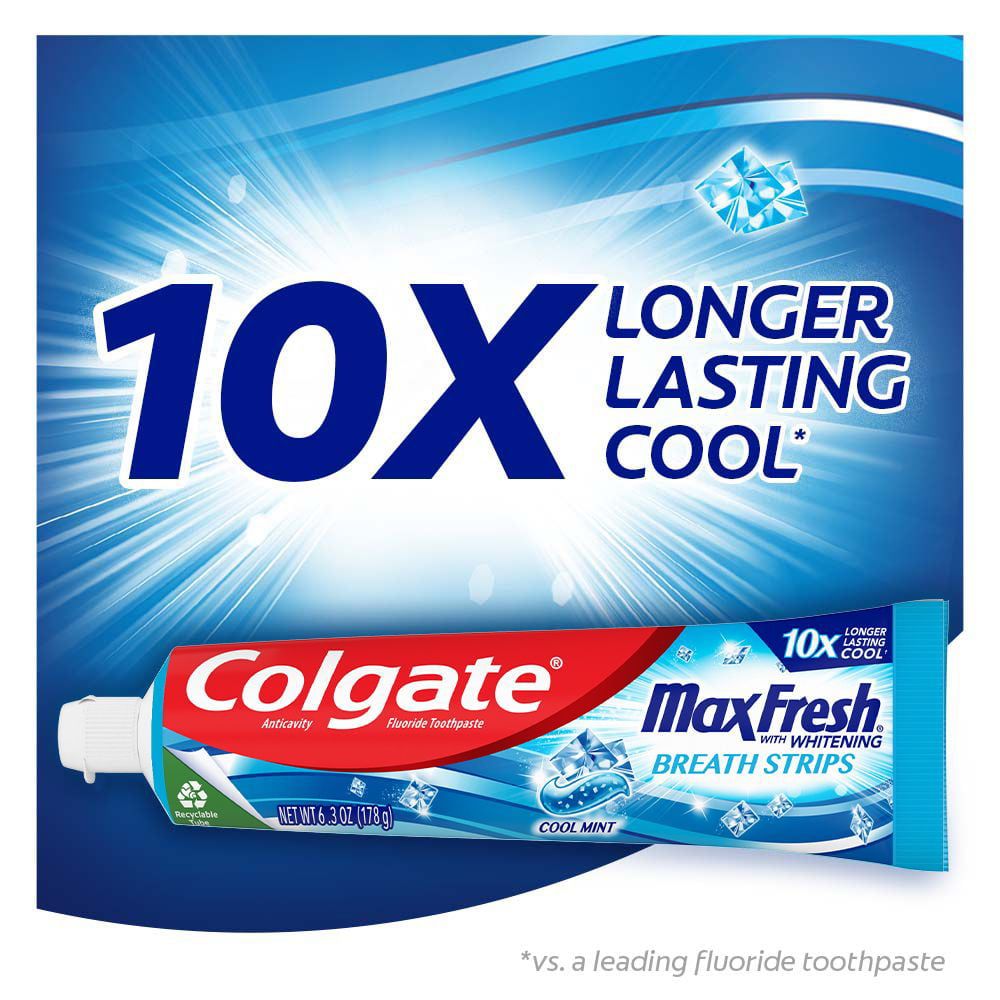 Colgate Max Fresh with Whitening Toothpaste; Cool Mint; 6.3 oz Tube; 3 Pack