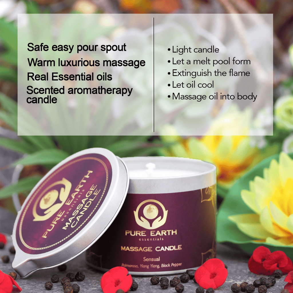 Pure Earth Essentials - Sensual Massage Oil Candles for Couples and Home Spa (6 oz)