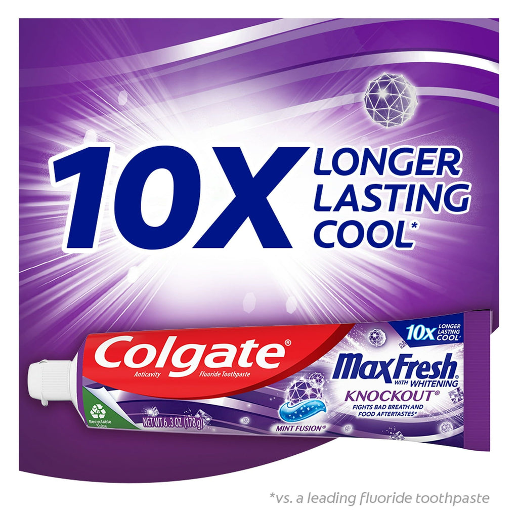 Colgate Max Fresh Knockout Whitening Toothpaste; Mint Fusion; 3 Pack; 6.3 oz