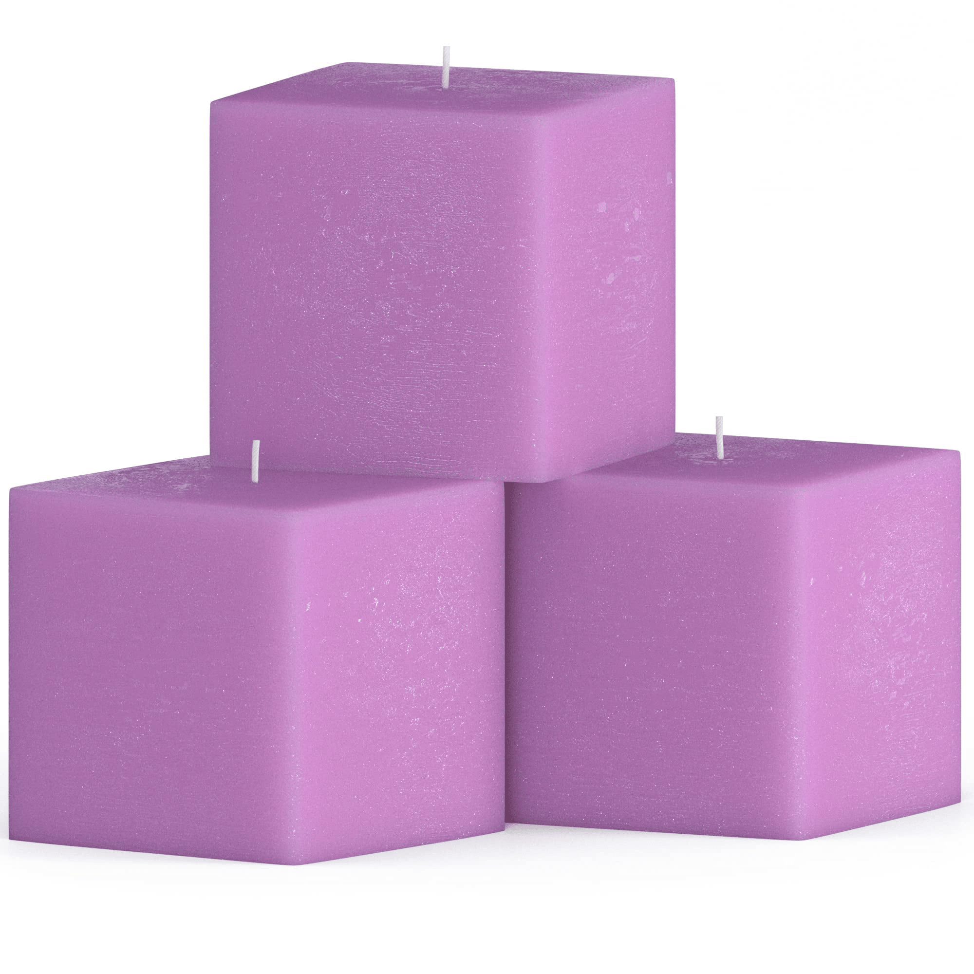 Candwax 3 inch Pillar Candles for Home Set of 3 pcs - Unscented and Long Lasting Candles Ideal for Romantic, Wedding or Living Room Decor - Lilac Square Candle