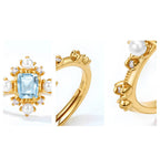 Japanese Light Luxury Natural Blue Topaz Geometric Ring
