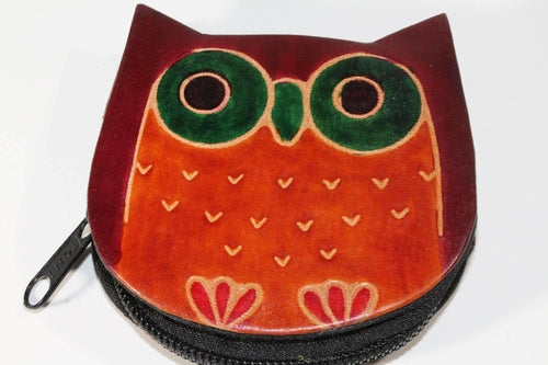 Leather Owl Coin Purse Handcrafted Embossed Compact Wallet BandsCo Straps