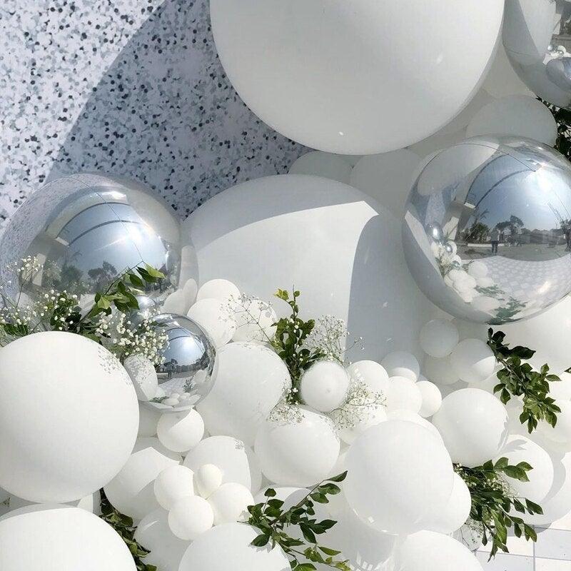 125 pc White Silver Confetti Metallic Balloon Arch Kit For Wedding Birthday Party Decorations Baby Shower Bridal Shower Luxury Birthday Party Wedding Ballons Decoration Stevvex