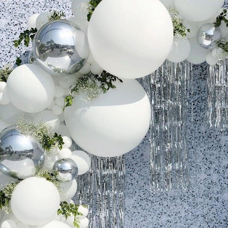 125 pc White Silver Confetti Metallic Balloon Arch Kit For Wedding Birthday Party Decorations Baby Shower Bridal Shower Luxury Birthday Party Wedding Ballons Decoration Stevvex