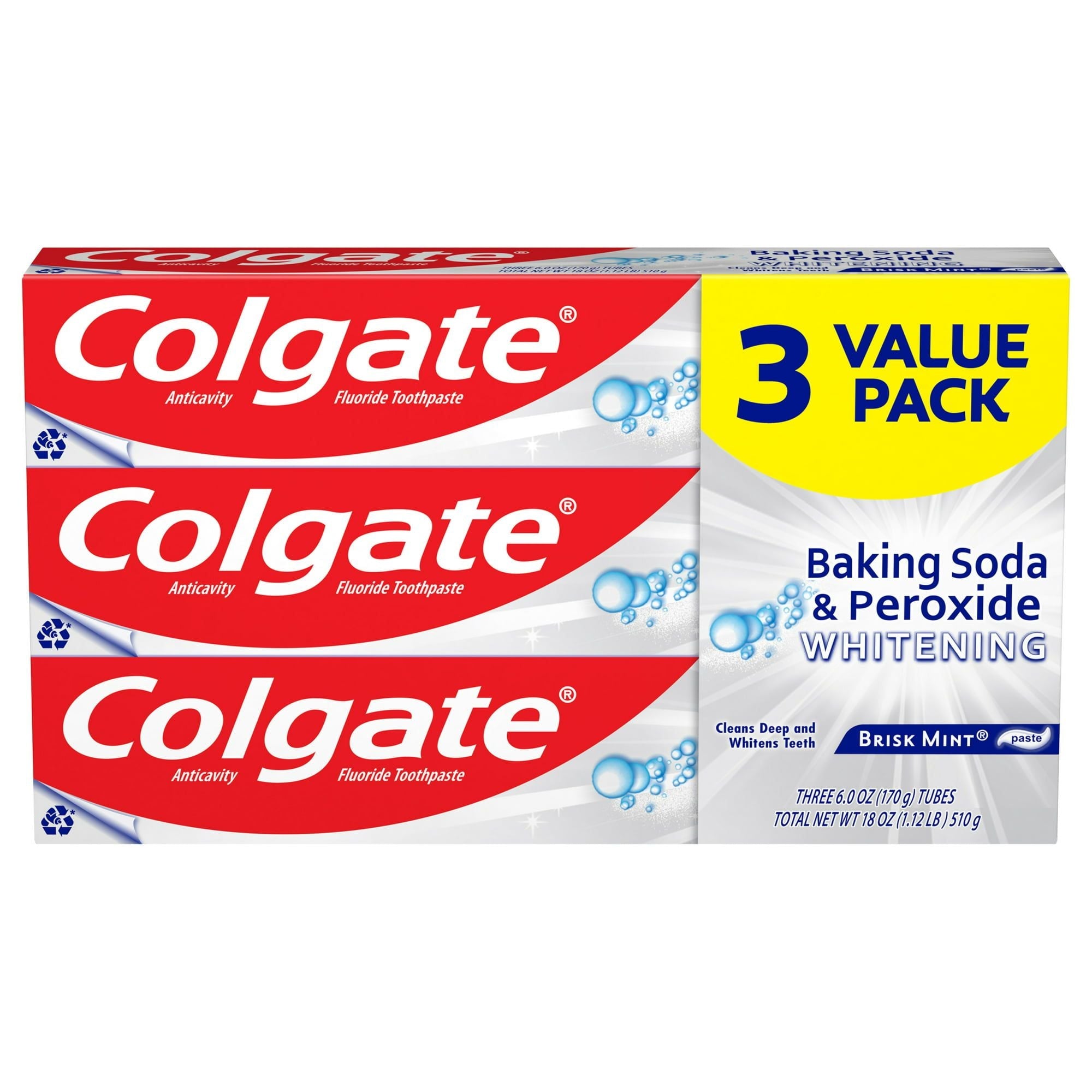 Colgate Baking Soda and Peroxide Whitening Toothpaste; Brisk Mint; 3 Pack
