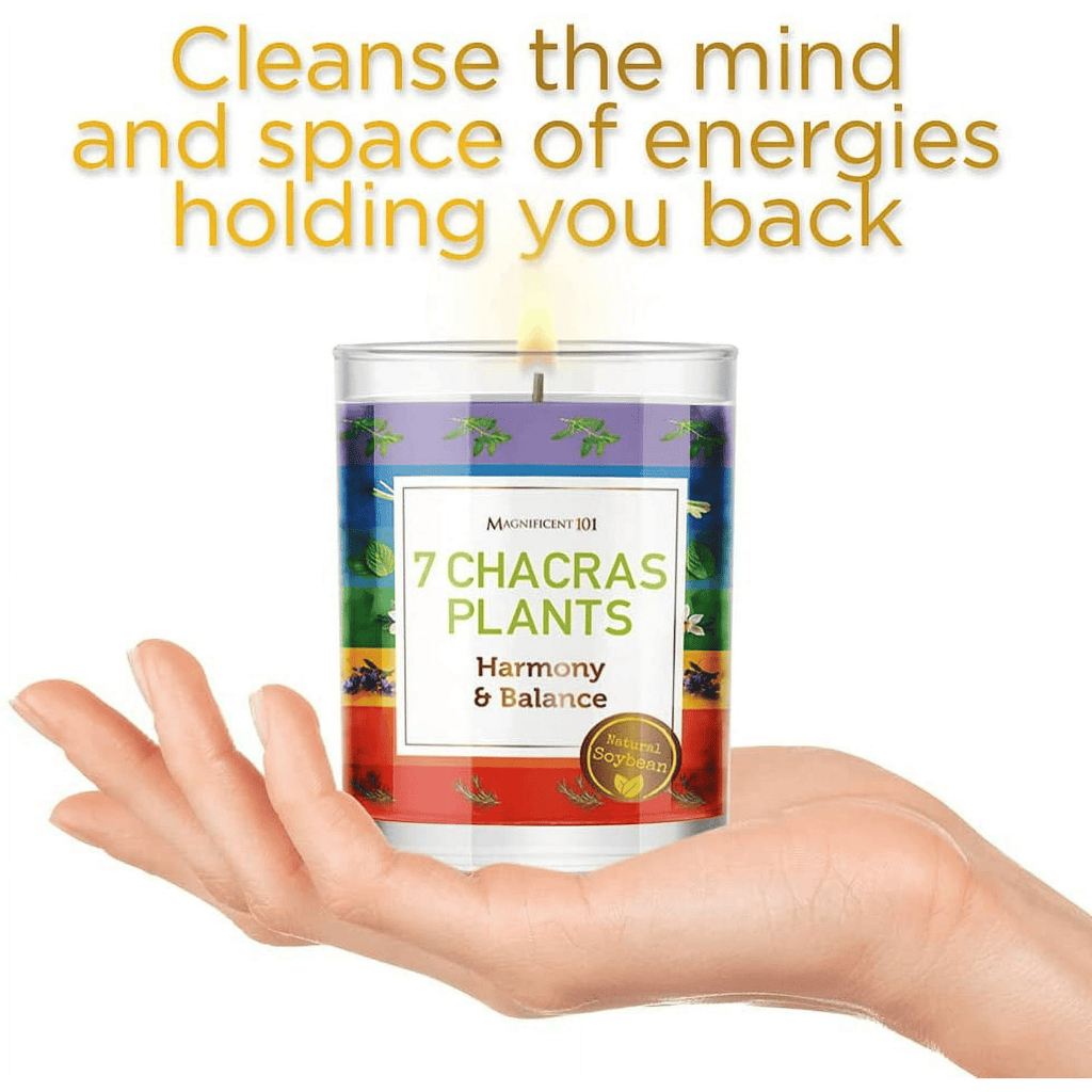 Magnificent 101 Set of 3 Long-Lasting 7 Chakras Plants Aromatherapy Candles | 10.5 Oz - 42-Hour Burn | 100% Soy Wax & Herbs | Ideal for Meditation, Energy Cleansing & Manifestation