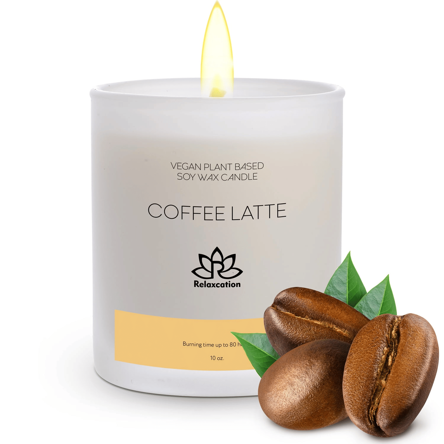 Soy Wax Candle in Glass Jar Coffee Latte Scented Candle Clean Burn up to 80 Hours Handmade in USA Natural and Safe by Relaxcation 10 oz