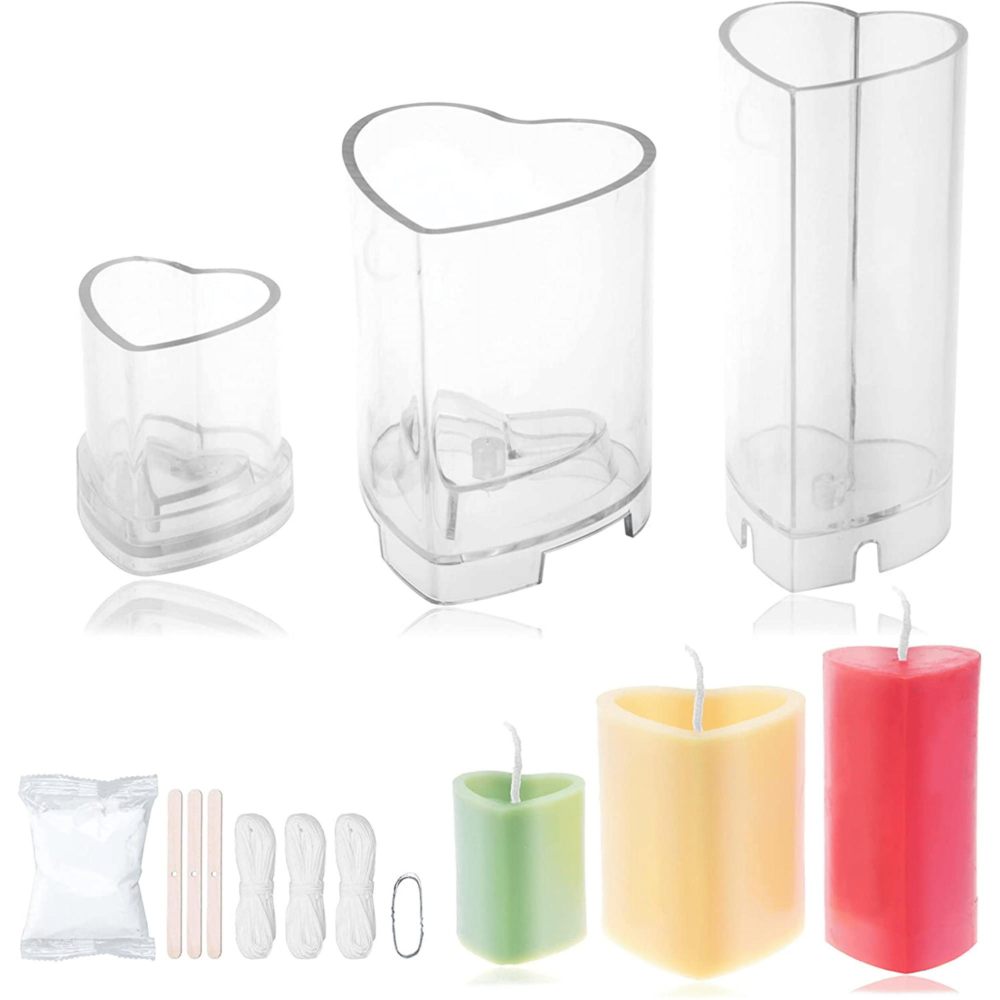 MILIVIXAY 3PCS Heart Candle Molds- Plastic Candle Making Molds-Perfect for Heart Candles.