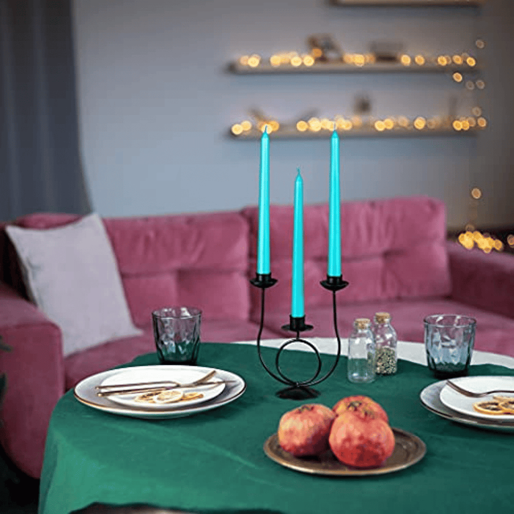 CANDWAX 10 inch Taper Candle Sticks Long Burning Set of 12 - Dripless Dinner Candles for Table Look Like Matte Metallic Candles and are Ideal for Any Occasion - Turquoise Glitter Taper Candles