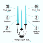 CANDWAX 10 inch Taper Candle Sticks Long Burning Set of 12 - Dripless Dinner Candles for Table Look Like Matte Metallic Candles and are Ideal for Any Occasion - Turquoise Glitter Taper Candles