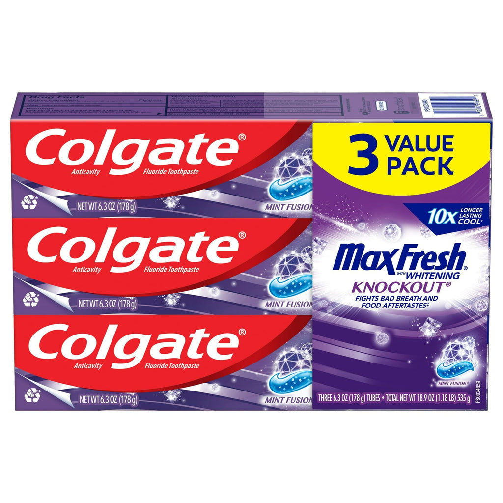 Colgate Max Fresh Knockout Whitening Toothpaste; Mint Fusion; 3 Pack; 6.3 oz Tubes