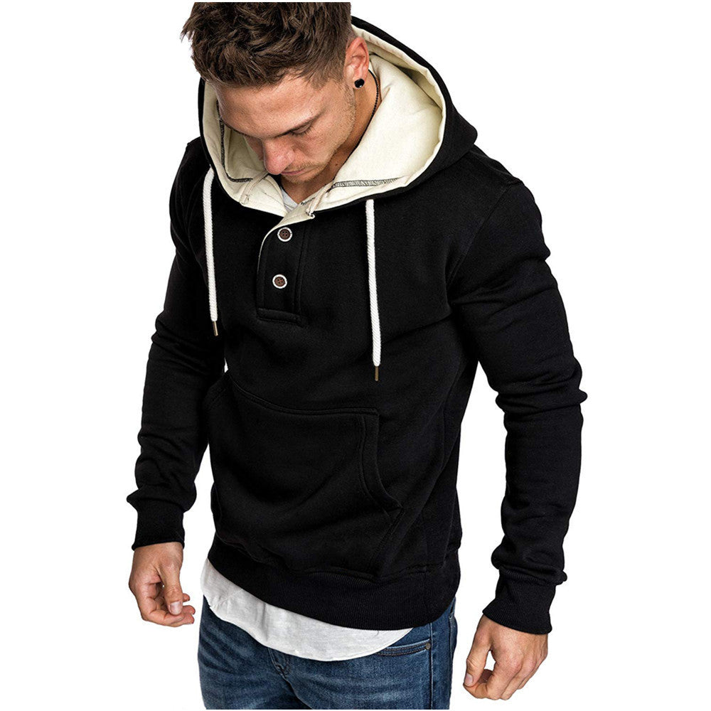 Button-Trim Hooded Fleece Sweatshirt - Cotton Blend Pullover with Pockets Pi-Mart