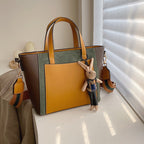 Women's Vegan Leather Tote Bag | Contrast Patchwork Crossbody Bag SHOMICOBOUTIQUE