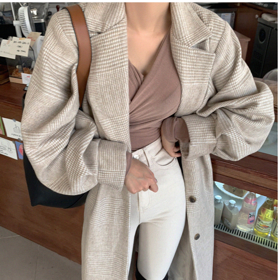 Winter Woolen Coat Women Lantern Sleeve Pi-Mart