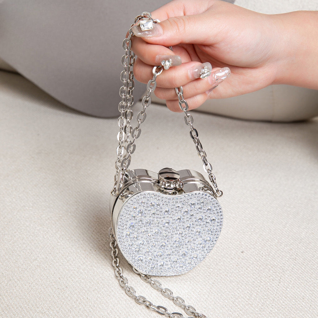 Elegant Mini Double Sided Rhinestone Purse – Heart Shaped Acrylic Mirror Bag, Trendy Mini Lipstick Purse for Prom, Party, and Wedding Events – Stylish evening Prom Bags Clutch - SJB-DIAMOND ELITES