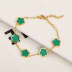 New Stainless Steel Plant Fritillary Five Leaf Petals Earring Bracelet Necklace Jewelry Set Women Cross-border Hot Selling Lot Pi-Mart