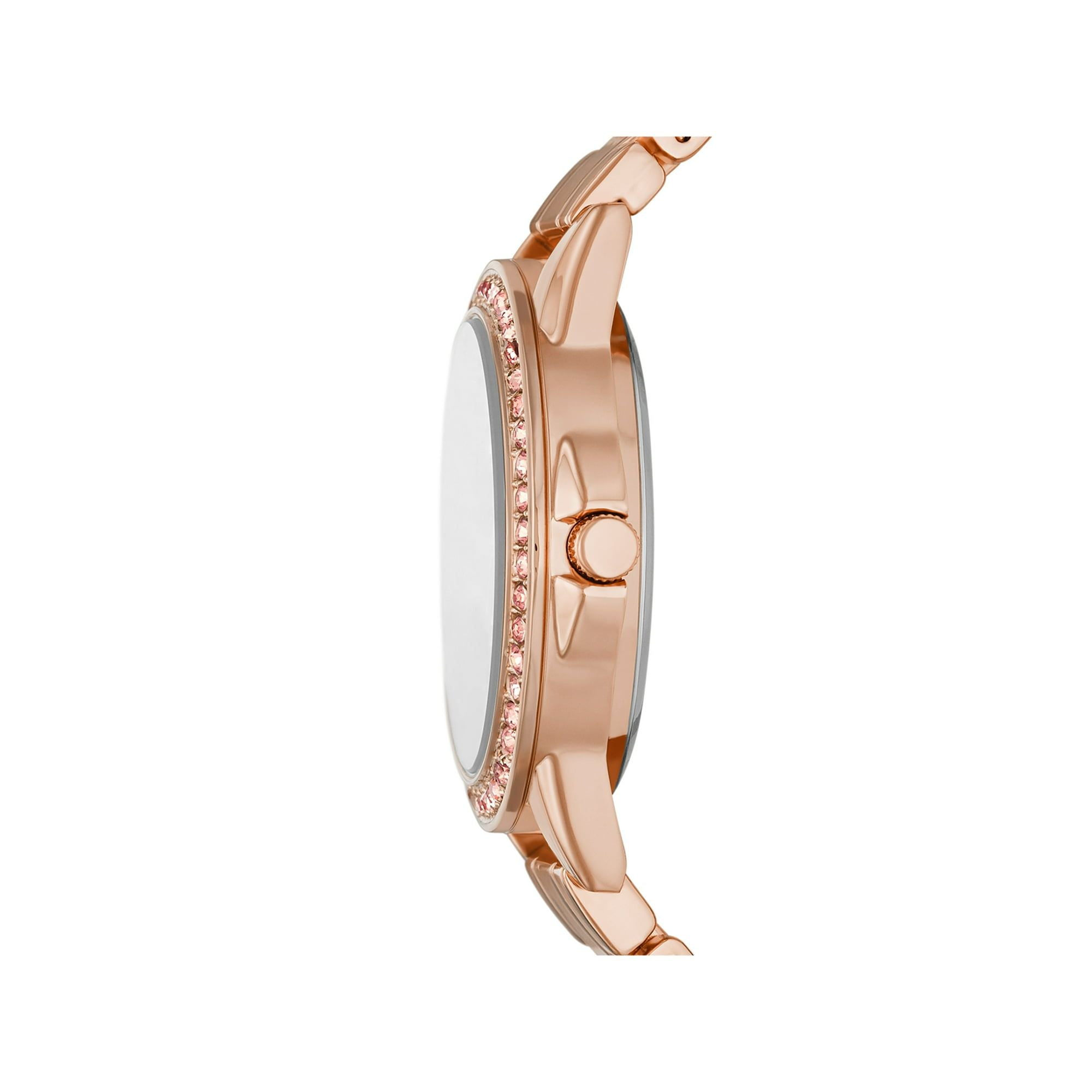 Time & Tru Women's Wristwatch Set: Rose Gold Tone Watch and Bracelet Set Crystal Accents (FMDXTT033)