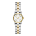 Time & Tru Women's Wristwatch: Two Tone Silver & Gold Round Mini Case and Bracelet, Gold Bezel, Silver Sunray Dial (FMDOTT105)
