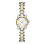 Time & Tru Women's Wristwatch: Two Tone Silver & Gold Round Mini Case and Bracelet, Gold Bezel, Silver Sunray Dial (FMDOTT105)
