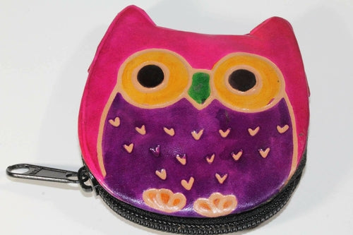 Leather Owl Coin Purse Handcrafted Embossed Compact Wallet BandsCo Straps