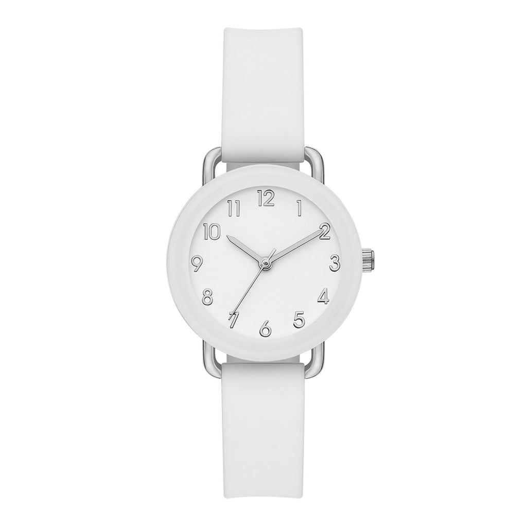 Time and Tru Ladies' Watch, Silver Round Case, White Bezel, White Easy to Read Dial and White Smooth Silicone Strap (FMDOTT095) EasyOptionXY LLC
