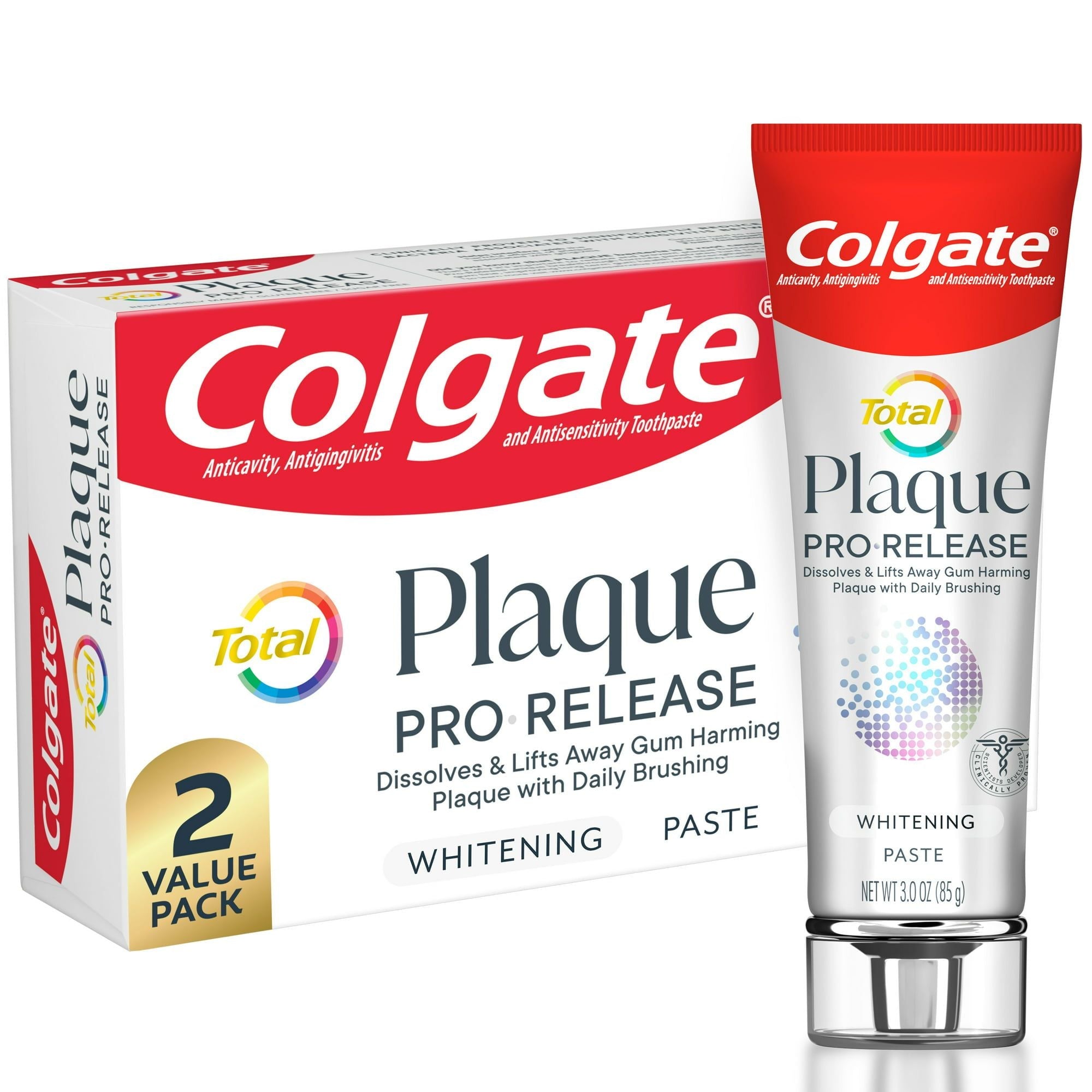 Colgate Total Plaque Pro Release Whitening Toothpaste; 2 Pack; 3 oz Tubes