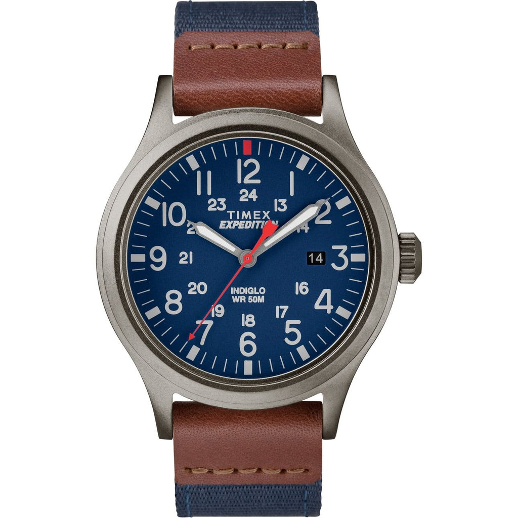 Timex Men's Expedition Scout 40mm Watch ¨C Gray Case Blue Dial with Blue & Brown Fabric & Leather Strap EasyOptionXY LLC