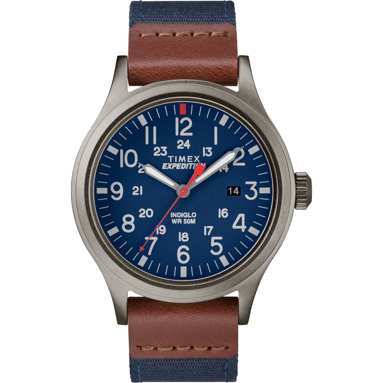 Timex Men's Expedition Scout 40mm Watch ¨C Gray Case Blue Dial with Blue & Brown Fabric & Leather Strap EasyOptionXY LLC