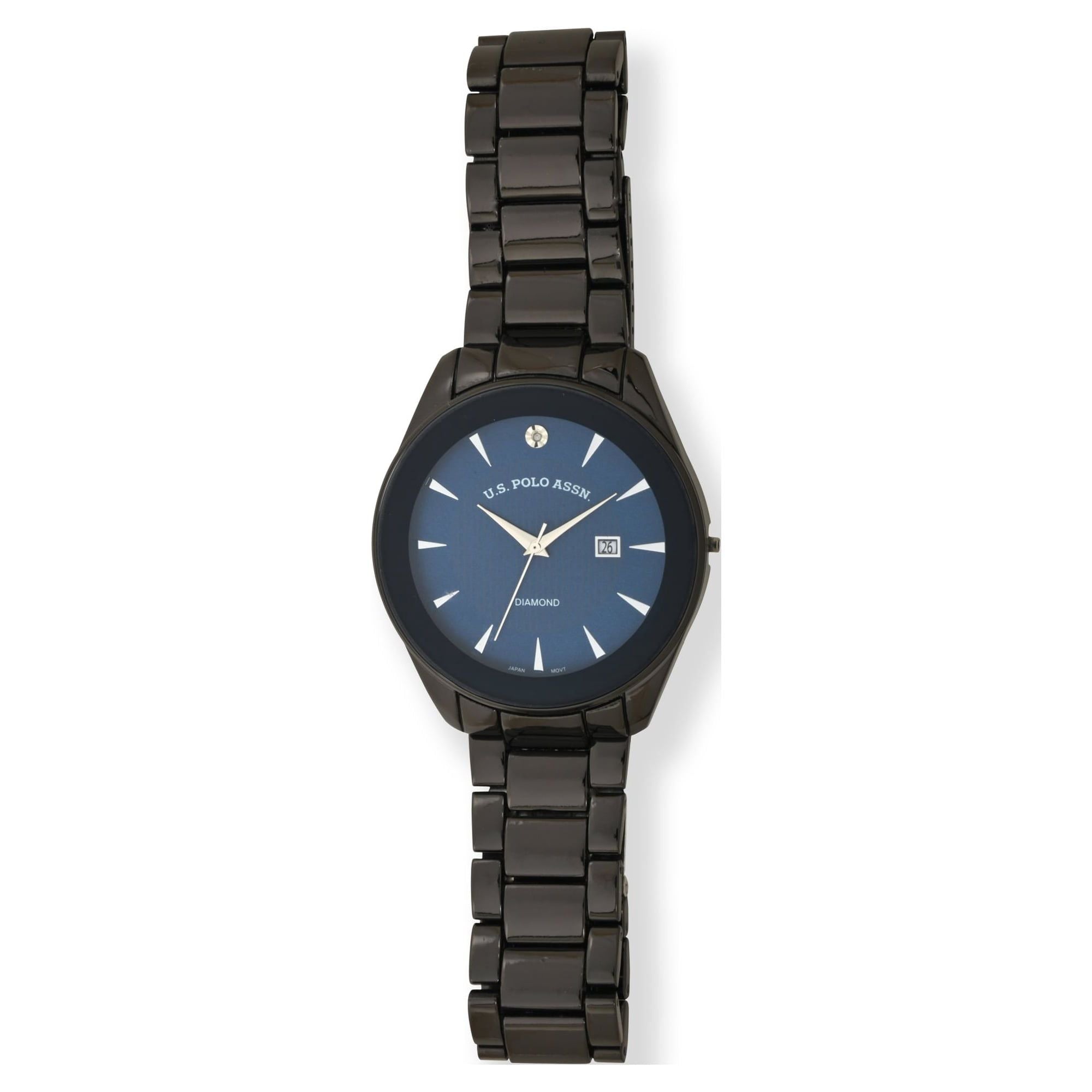 U.S. Polo Assn. Adult Male Bracelet Watch with Diamond on Blue Dial in Black (USC80665WM)