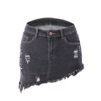 Western Style women's Short Wear Irregular Jeans With holes denim skirt for summer SHOMICOBOUTIQUE