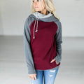 Paneled hooded zipper long sleeve sweatshirt Pi-Mart
