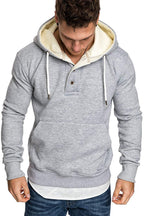 Button-Trim Hooded Fleece Sweatshirt - Cotton Blend Pullover with Pockets Pi-Mart