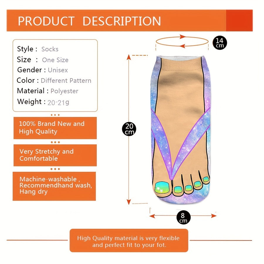 6 Pairs 3D Colorful Toe Slipper Socks, Funny & Trendy Low Cut Ankle Socks, Women's Stockings & Hosiery Lootquake LLC