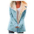 Women Plus Size Warm Coats Composite Plush Button Lapels Jacket Outwearcoat Pi-Mart