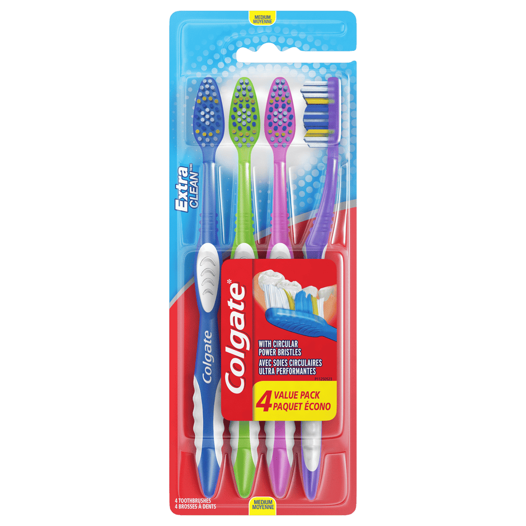 Colgate Extra Clean Flexible Grip Toothbrush; Medium; 4 Count